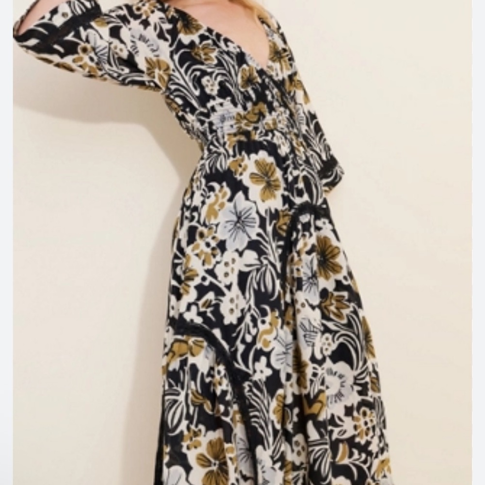 NWT Free People Printed Dixie V Neck 3/4 Sleeve Maxi Dress - Picture 5 of 11